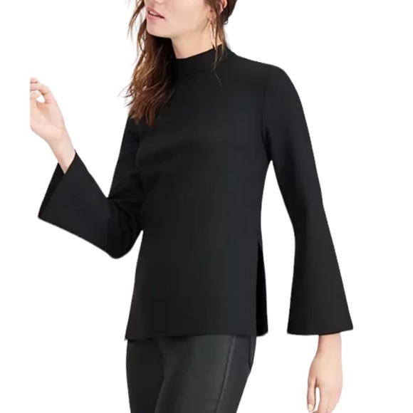 Trina Turk Black Mock Neck Cutout Back Hostess Top - 12 - Picture 3 of 14